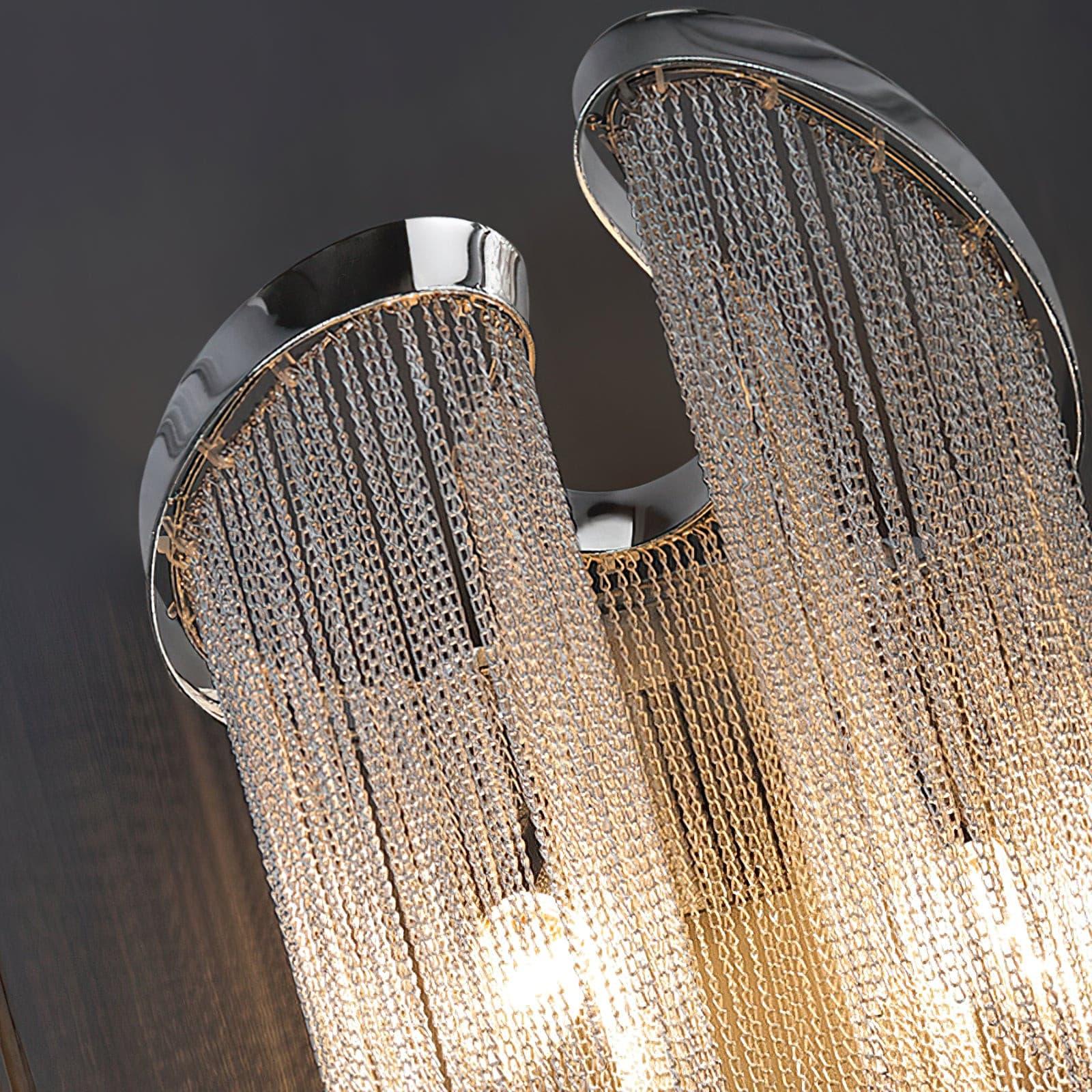 Modern Silver Chain Tassel Wall Sconce Decorative Aluminum Fringe Light for Living Room Bedroom Set of 2