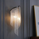 Modern Silver Chain Tassel Wall Sconce Decorative Aluminum Fringe Light for Living Room Bedroom Set of 2