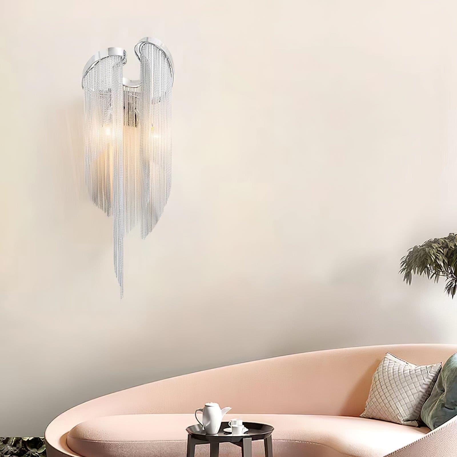Modern Silver Chain Tassel Wall Sconce Decorative Aluminum Fringe Light for Living Room Bedroom Set of 2