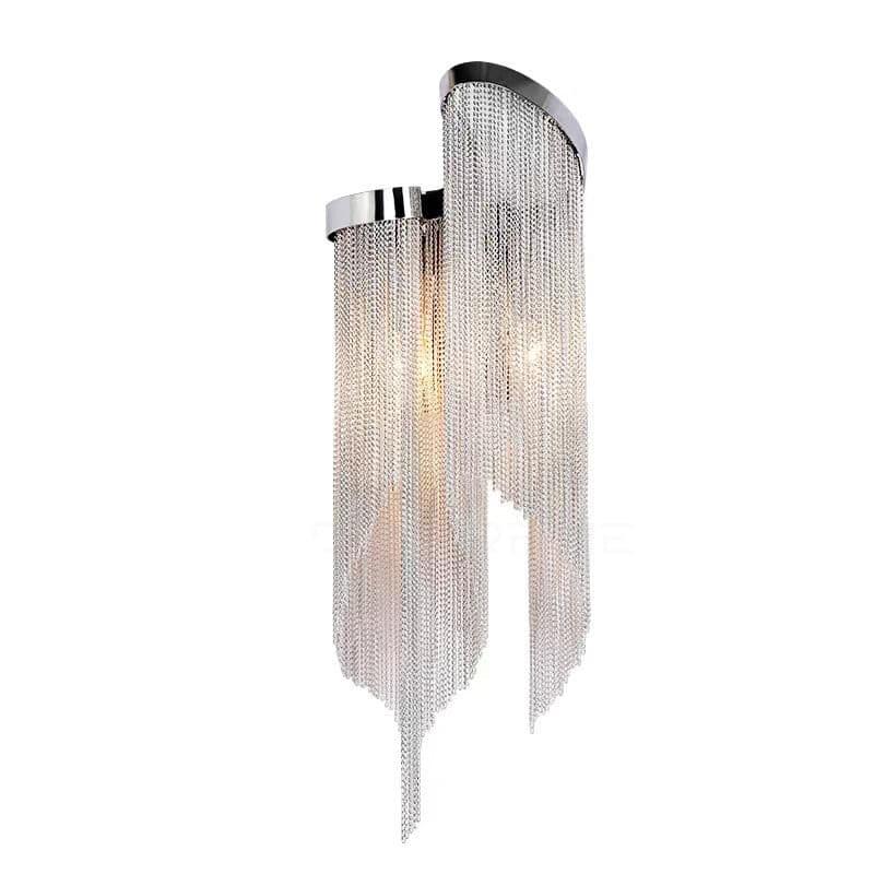 Modern Silver Chain Tassel Wall Sconce Decorative Aluminum Fringe Light for Living Room Bedroom Set of 2