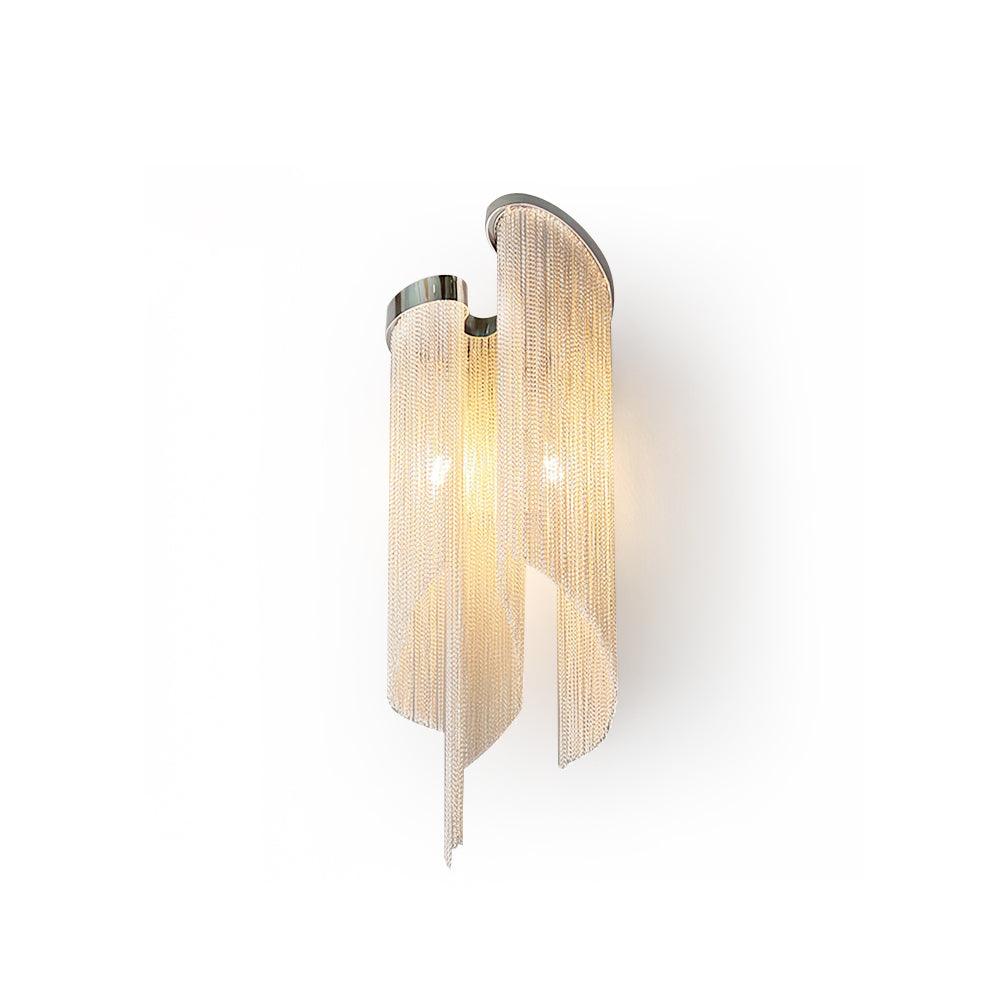 Modern Silver Chain Tassel Wall Sconce Decorative Aluminum Fringe Light for Living Room Bedroom Set of 2