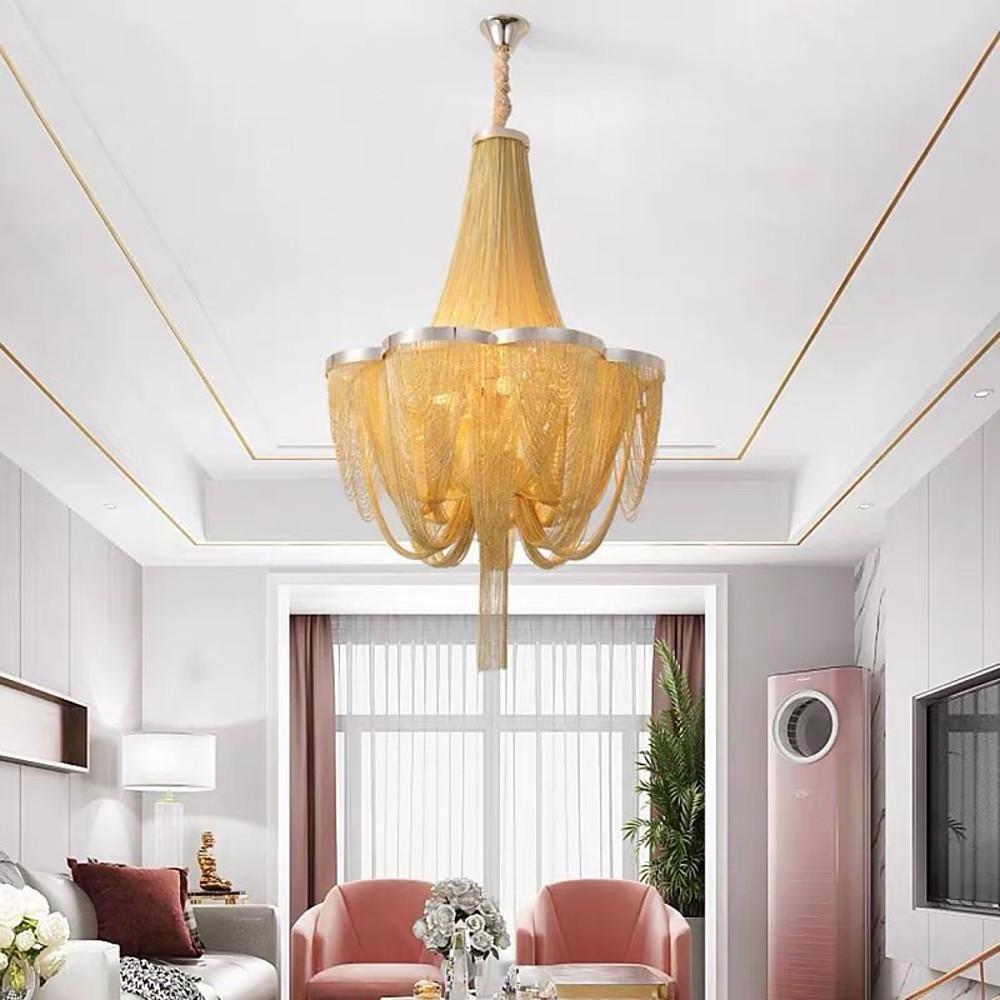 Modern Silver Lantern Chandelier Metal 6 Light LED Ceiling Hanging Pendant for Dining Room