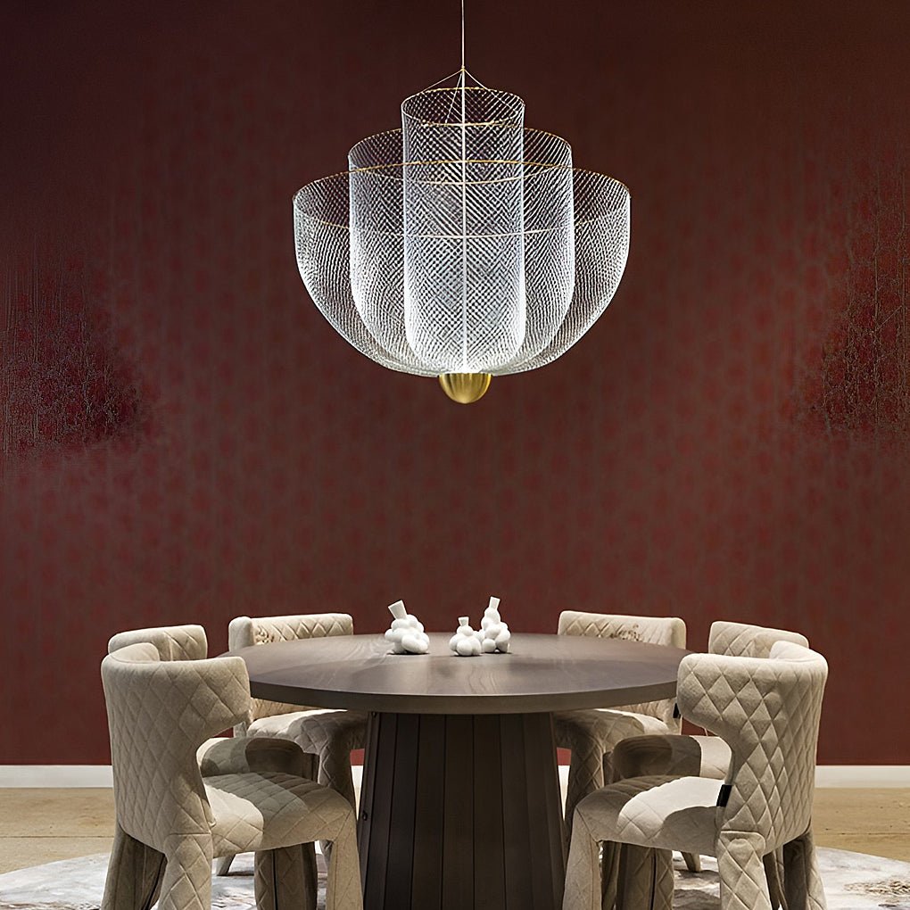 Modern Silver Metal Grid Chandelier Nordic Hanging Lamp for Dining Room and Living Space