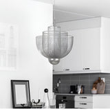 Modern Silver Metal Grid Chandelier Nordic Hanging Lamp for Dining Room and Living Space