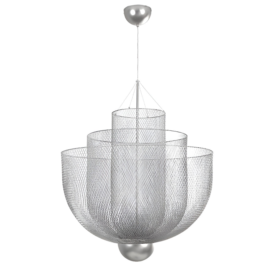 Modern Silver Metal Grid Chandelier Nordic Hanging Lamp for Dining Room and Living Space