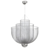 Modern Silver Metal Grid Chandelier Nordic Hanging Lamp for Dining Room and Living Space