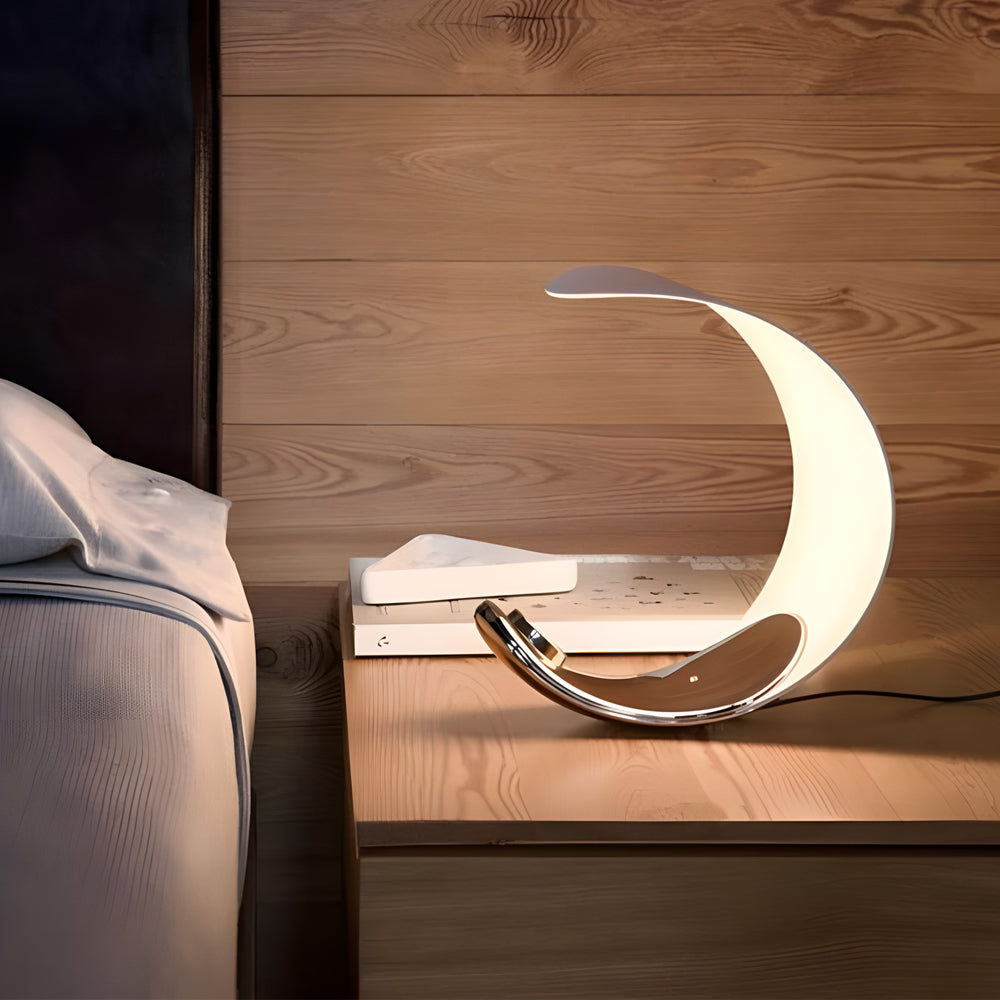 Modern Silver Polished Chrome Curl LED Table Lamp with 3 Step Touch Dimming Control