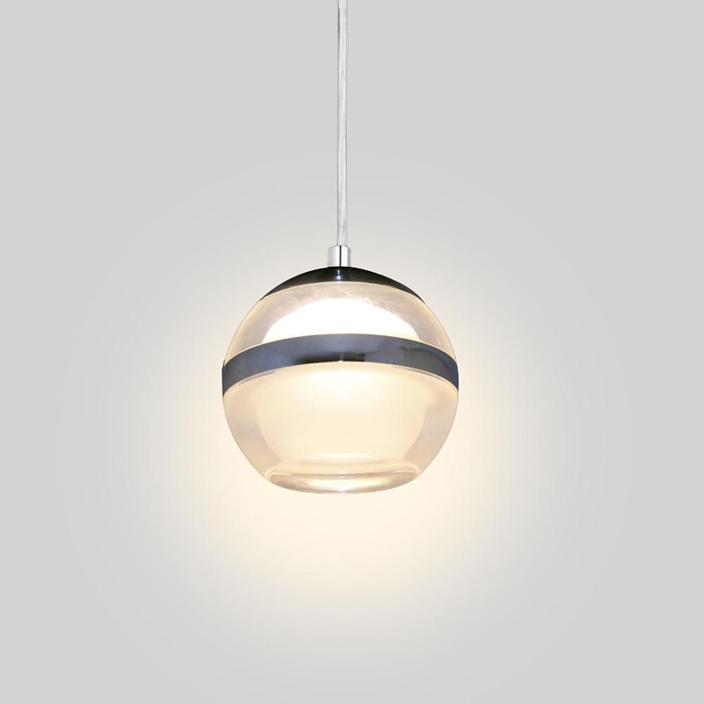Modern Silver Spherical LED Pendant Light with Chrome Finish and Acrylic Globe