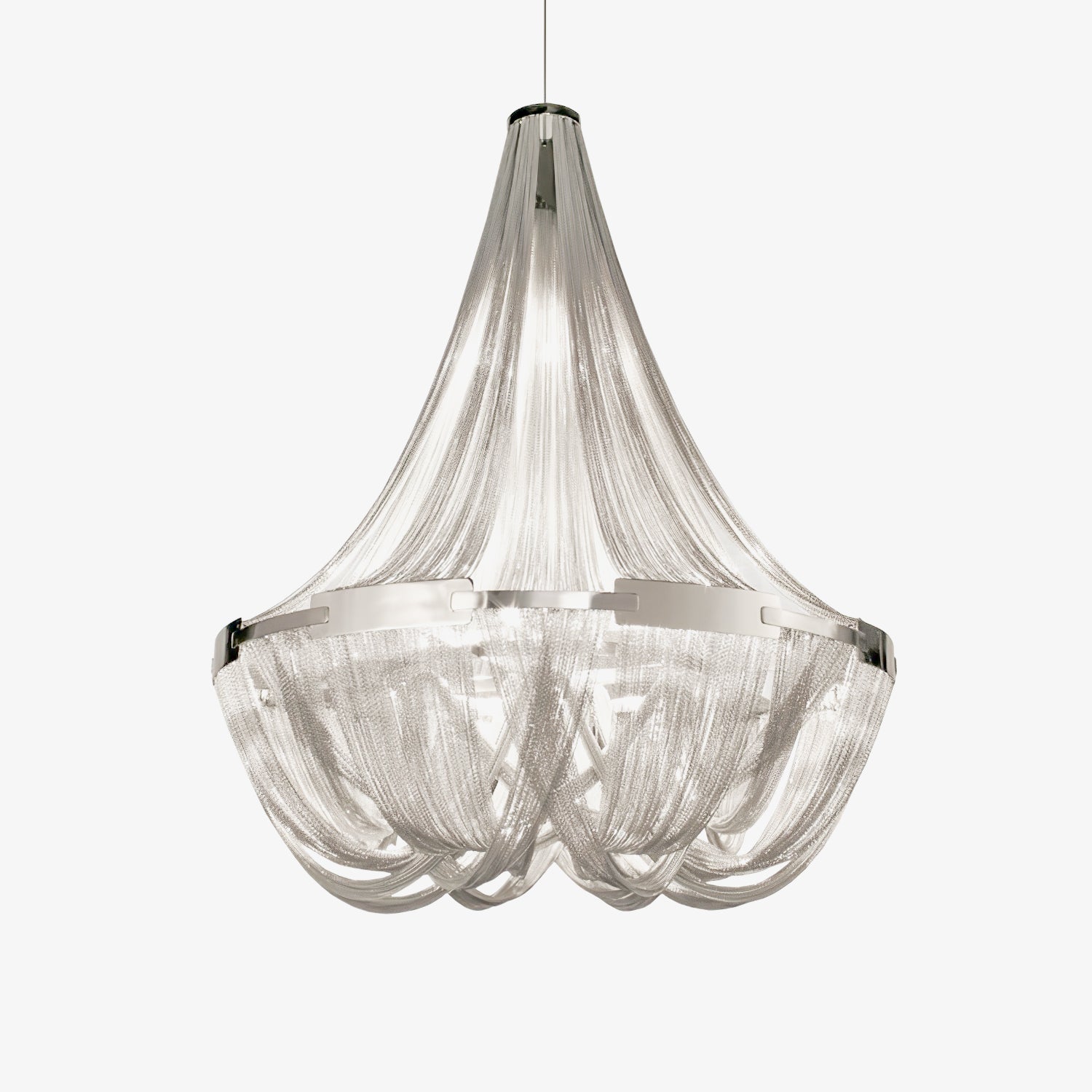 Modern Silver Tassel Aluminum Chain Chandelier Luxury Fringe Pendant Ceiling Fixture