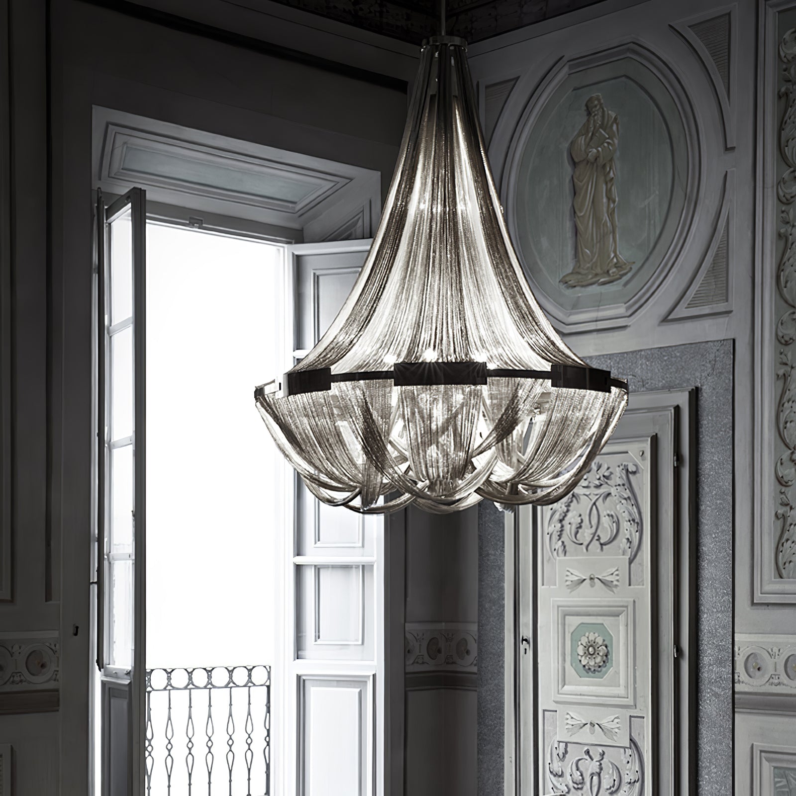 Modern Silver Tassel Aluminum Chain Chandelier Luxury Fringe Pendant Ceiling Fixture
