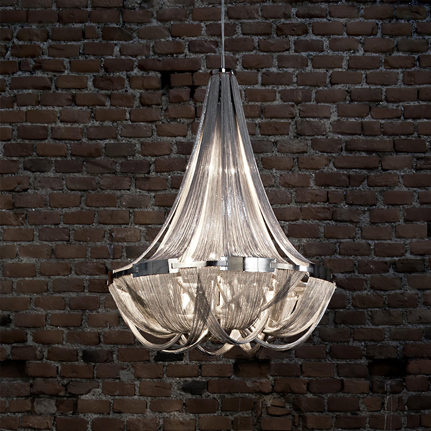 Modern Silver Tassel Aluminum Chain Chandelier Luxury Fringe Pendant Ceiling Fixture