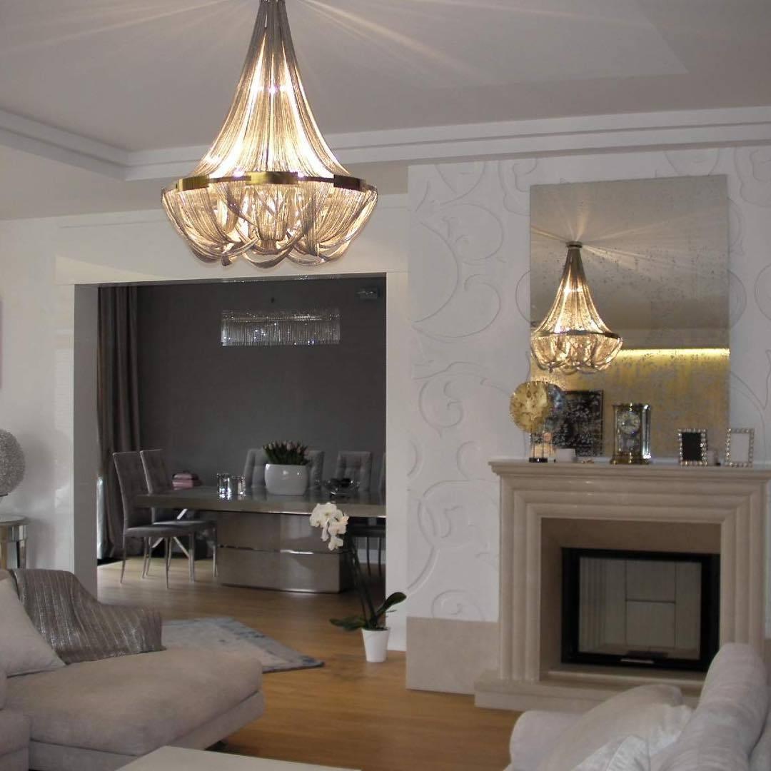 Modern Silver Tassel Aluminum Chain Chandelier Luxury Fringe Pendant Ceiling Fixture