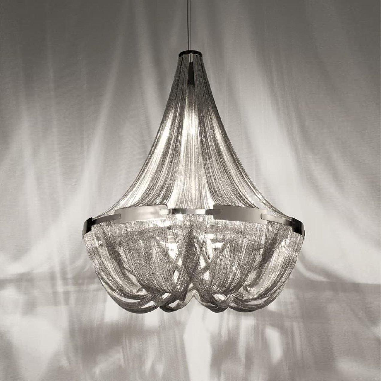 Modern Silver Tassel Aluminum Chain Chandelier Luxury Fringe Pendant Ceiling Fixture