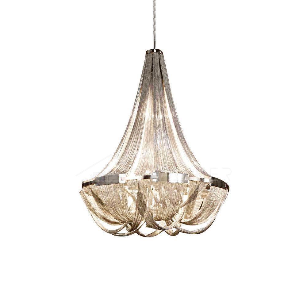 Modern Silver Tassel Aluminum Chain Chandelier Luxury Fringe Pendant Ceiling Fixture