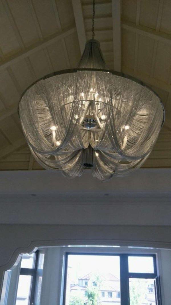 Modern Silver Tassel Aluminum Chain Chandelier Luxury Fringe Pendant Ceiling Fixture