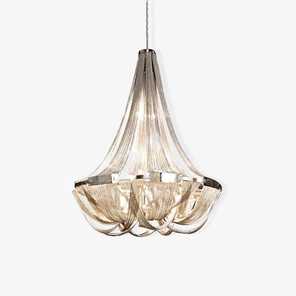 Modern Silver Tassel Aluminum Chain Chandelier Luxury Fringe Pendant Ceiling Fixture