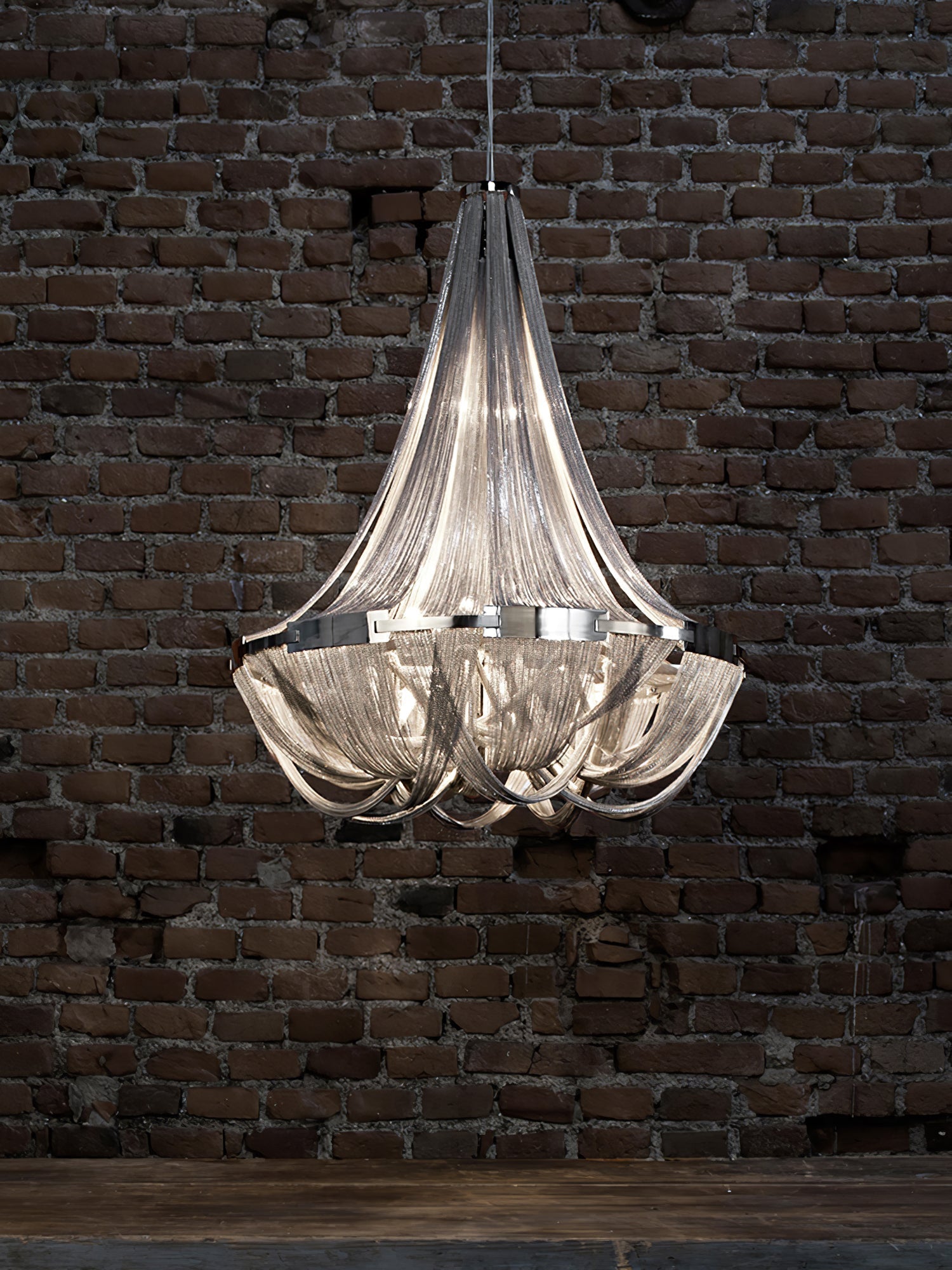 Modern Silver Tassel Aluminum Chain Chandelier Luxury Fringe Pendant Ceiling Fixture