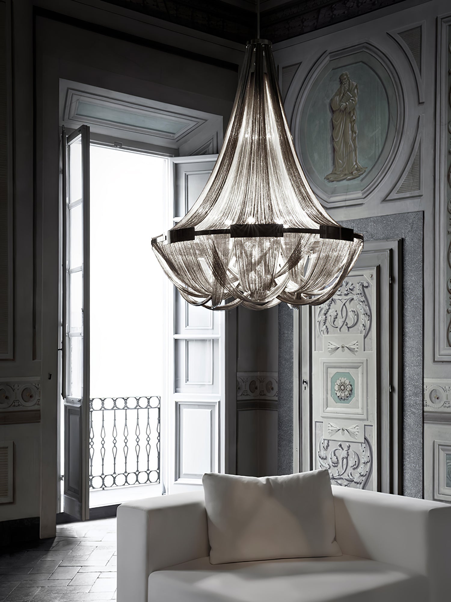 Modern Silver Tassel Aluminum Chain Chandelier Luxury Fringe Pendant Ceiling Fixture