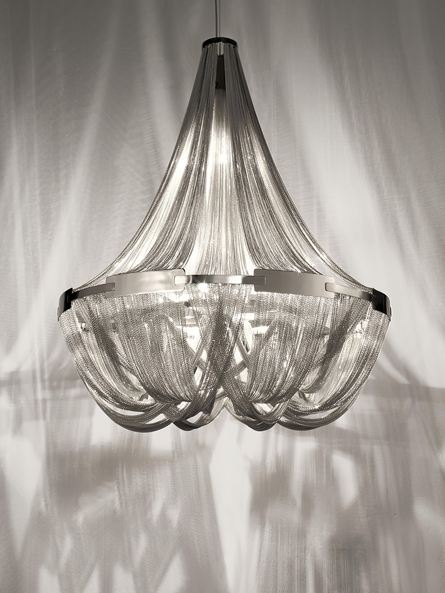 Modern Silver Tassel Aluminum Chain Chandelier Luxury Fringe Pendant Ceiling Fixture