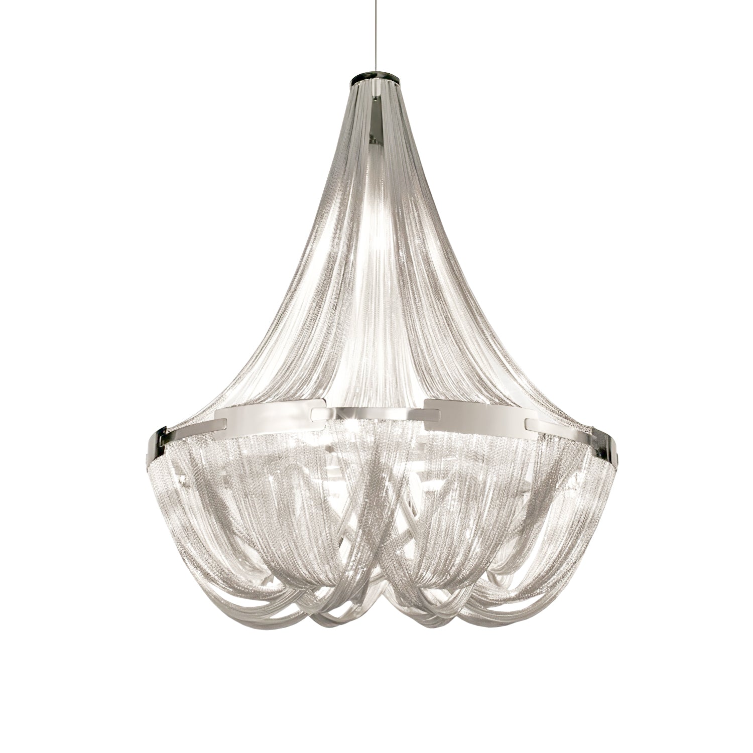 Modern Silver Tassel Aluminum Chain Chandelier Luxury Fringe Pendant Ceiling Fixture