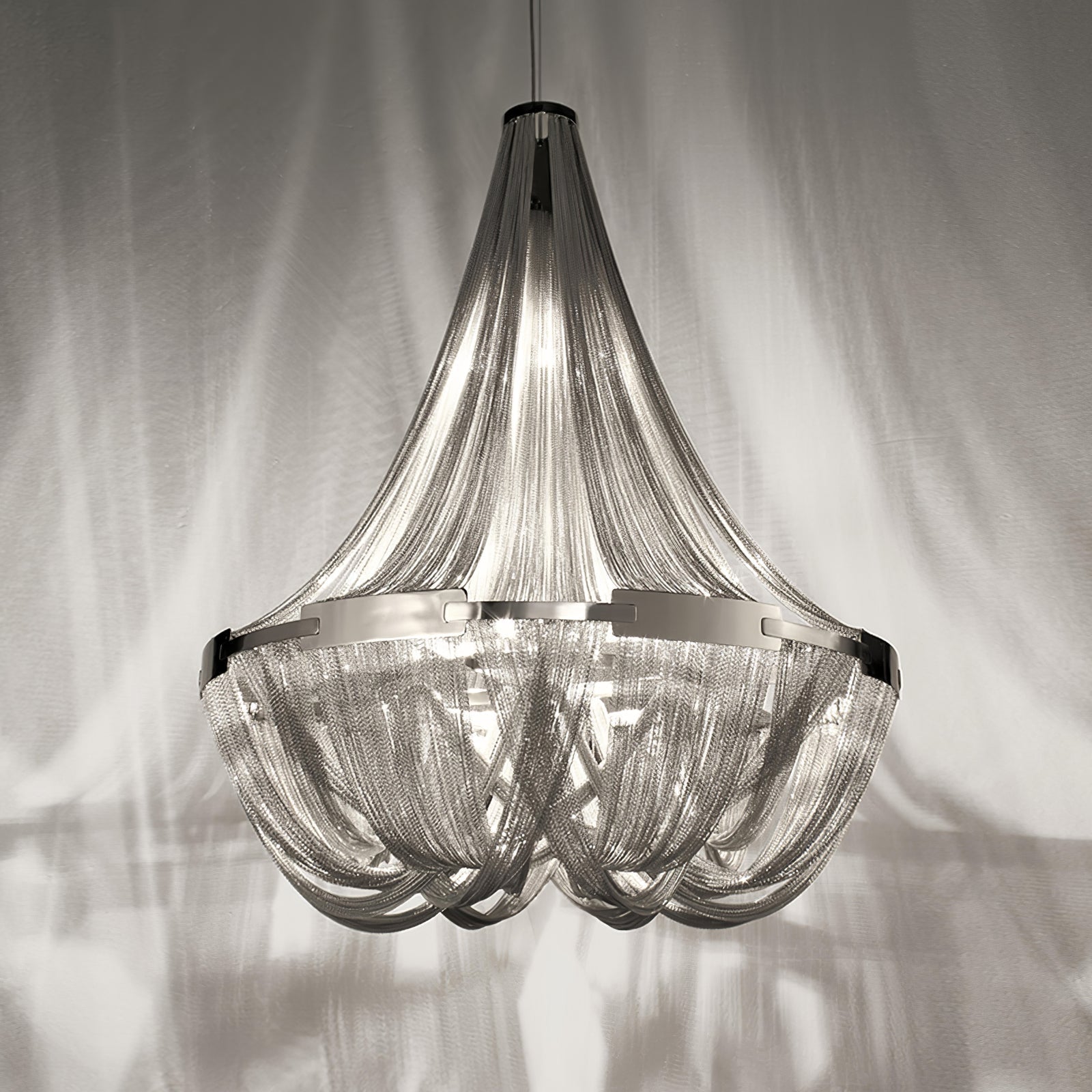 Modern Silver Tassel Aluminum Chain Chandelier Luxury Fringe Pendant Ceiling Fixture