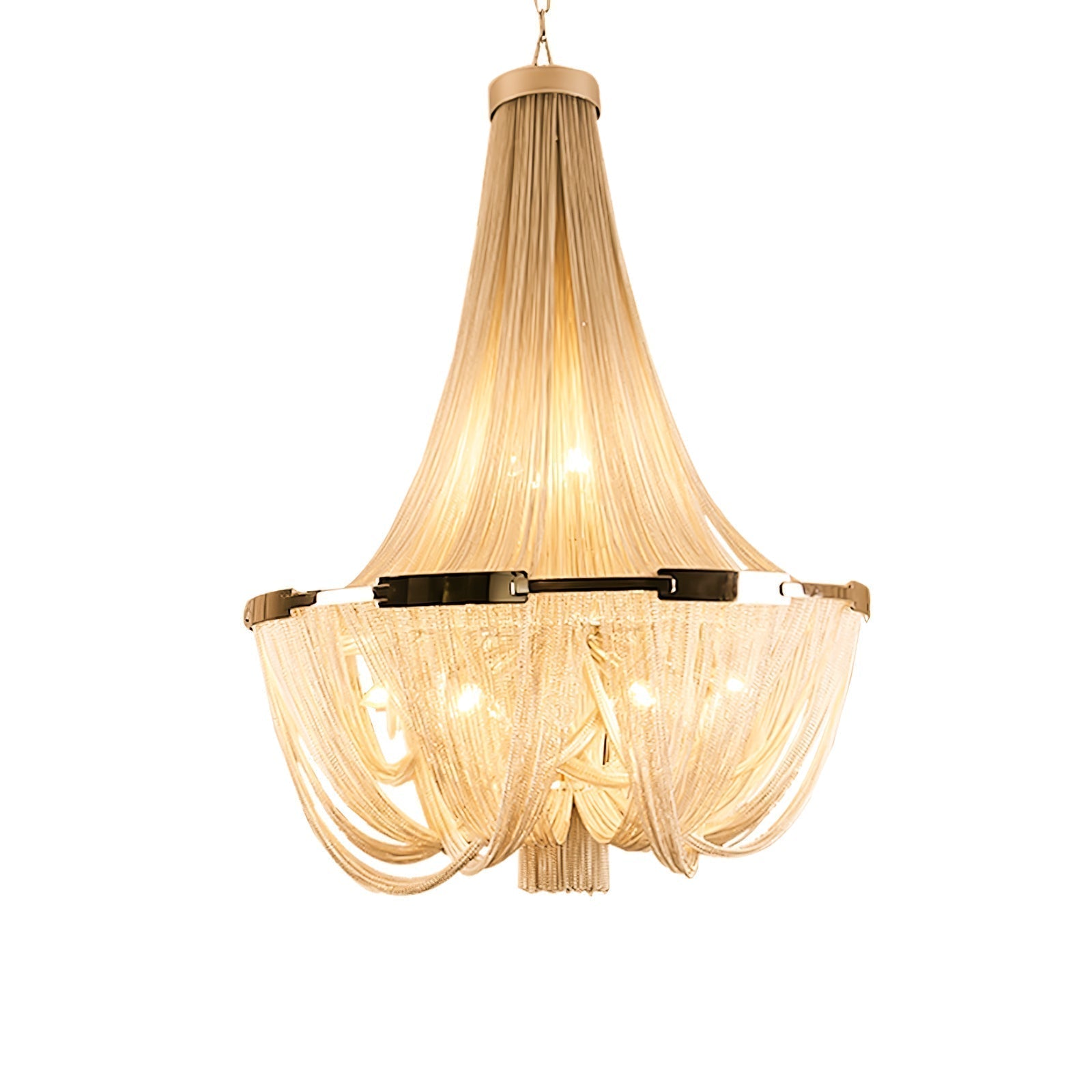Modern Silver Tassel Aluminum Chain Chandelier Luxury Fringe Pendant Ceiling Fixture