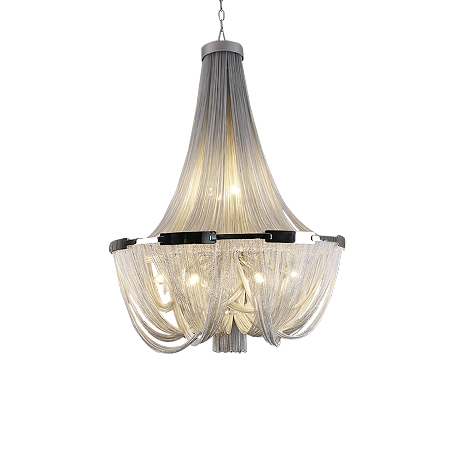 Modern Silver Tassel Aluminum Chain Chandelier Luxury Fringe Pendant Ceiling Fixture