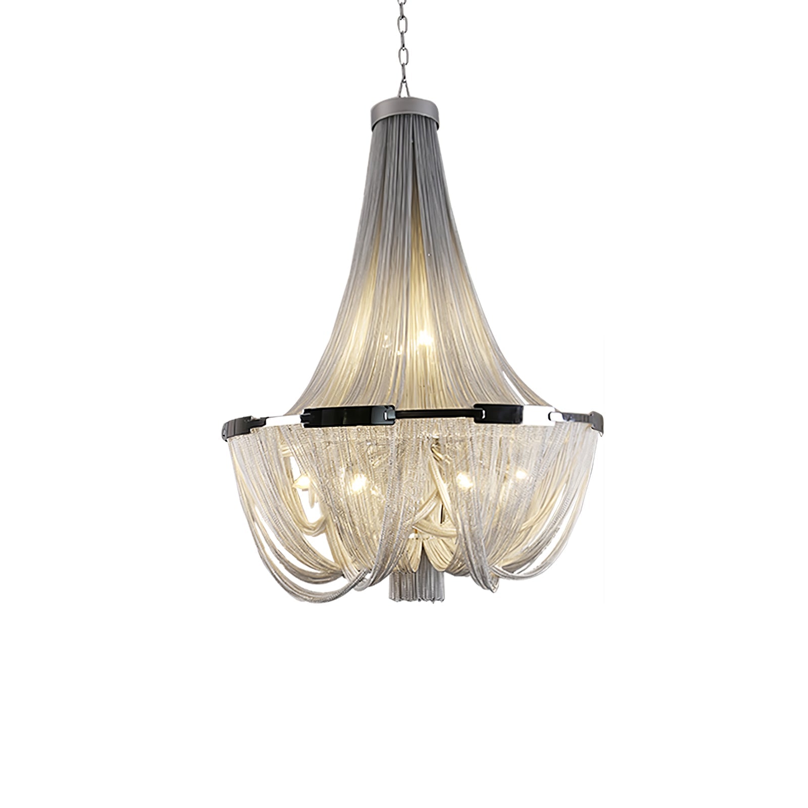 Modern Silver Tassel Aluminum Chain Chandelier Luxury Fringe Pendant Ceiling Fixture