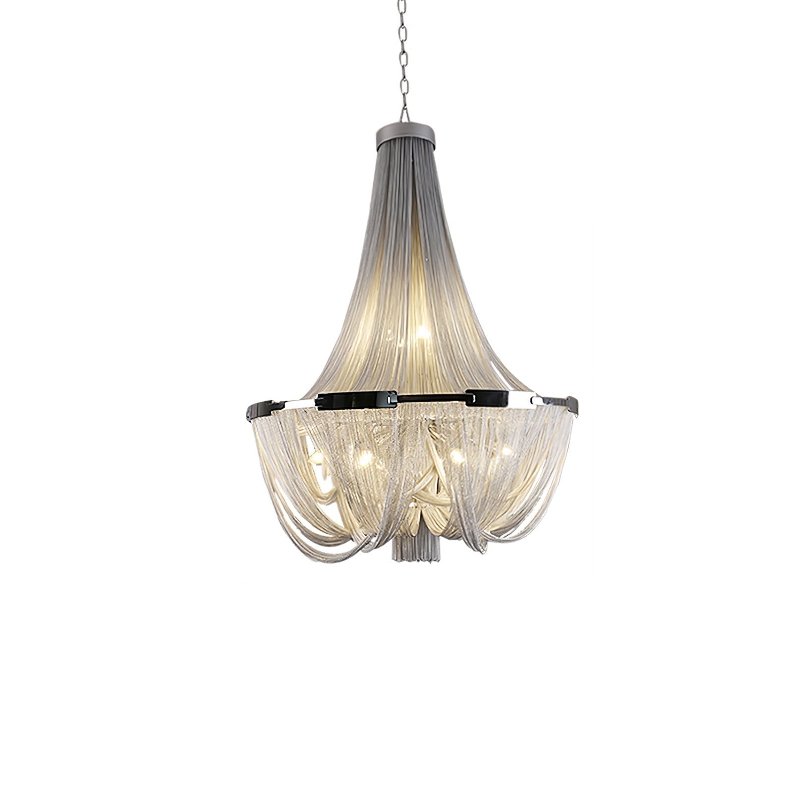 Modern Silver Tassel Aluminum Chain Chandelier Luxury Fringe Pendant Ceiling Fixture