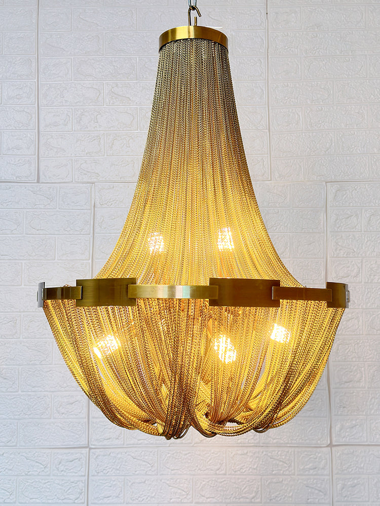 Modern Silver Tassel Aluminum Chain Chandelier Luxury Fringe Pendant Ceiling Fixture