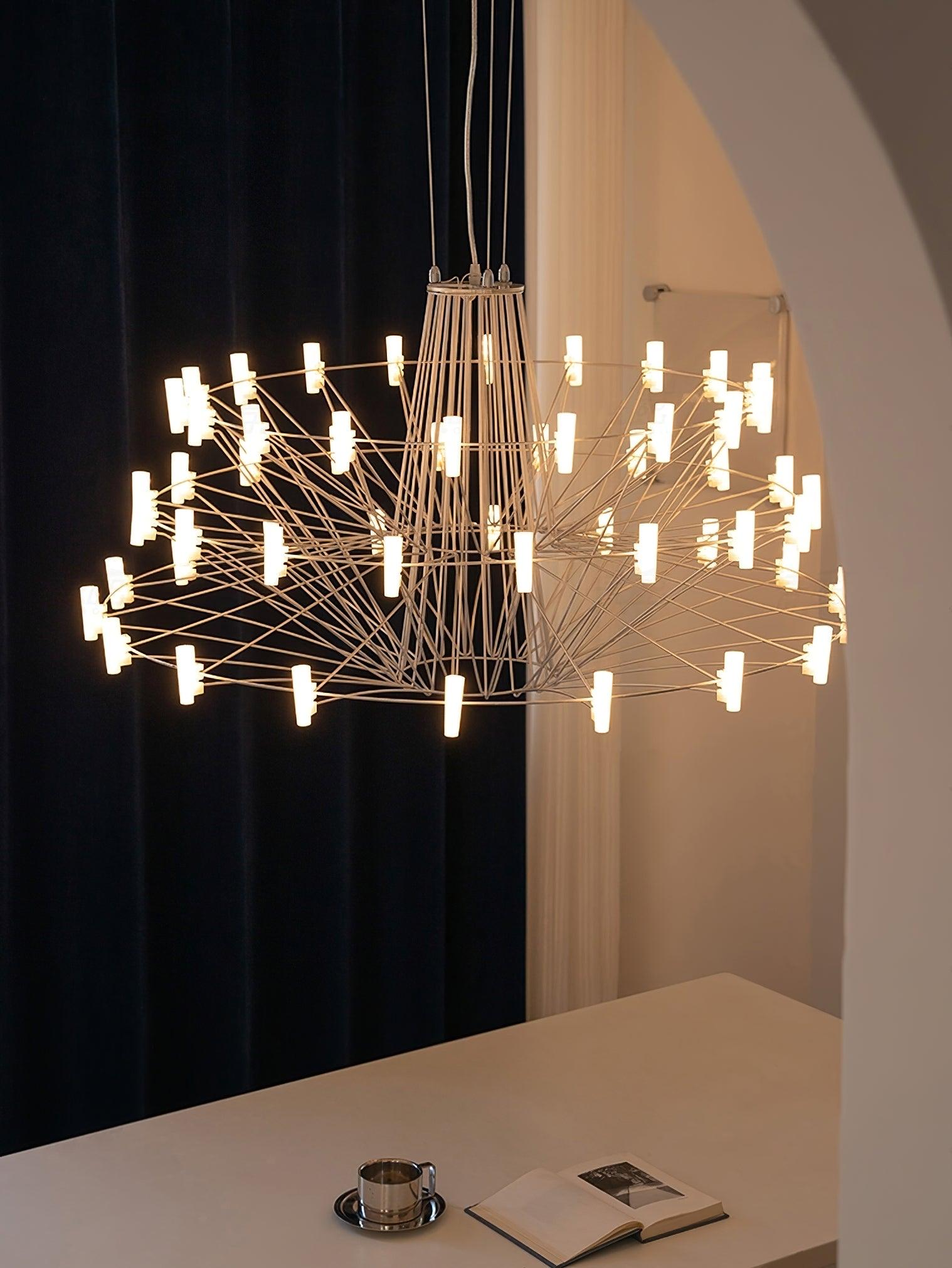 Modern Sky Ballet LED Ring Chandelier Minimalist Stainless Steel and Acrylic Pendant Light Fixture