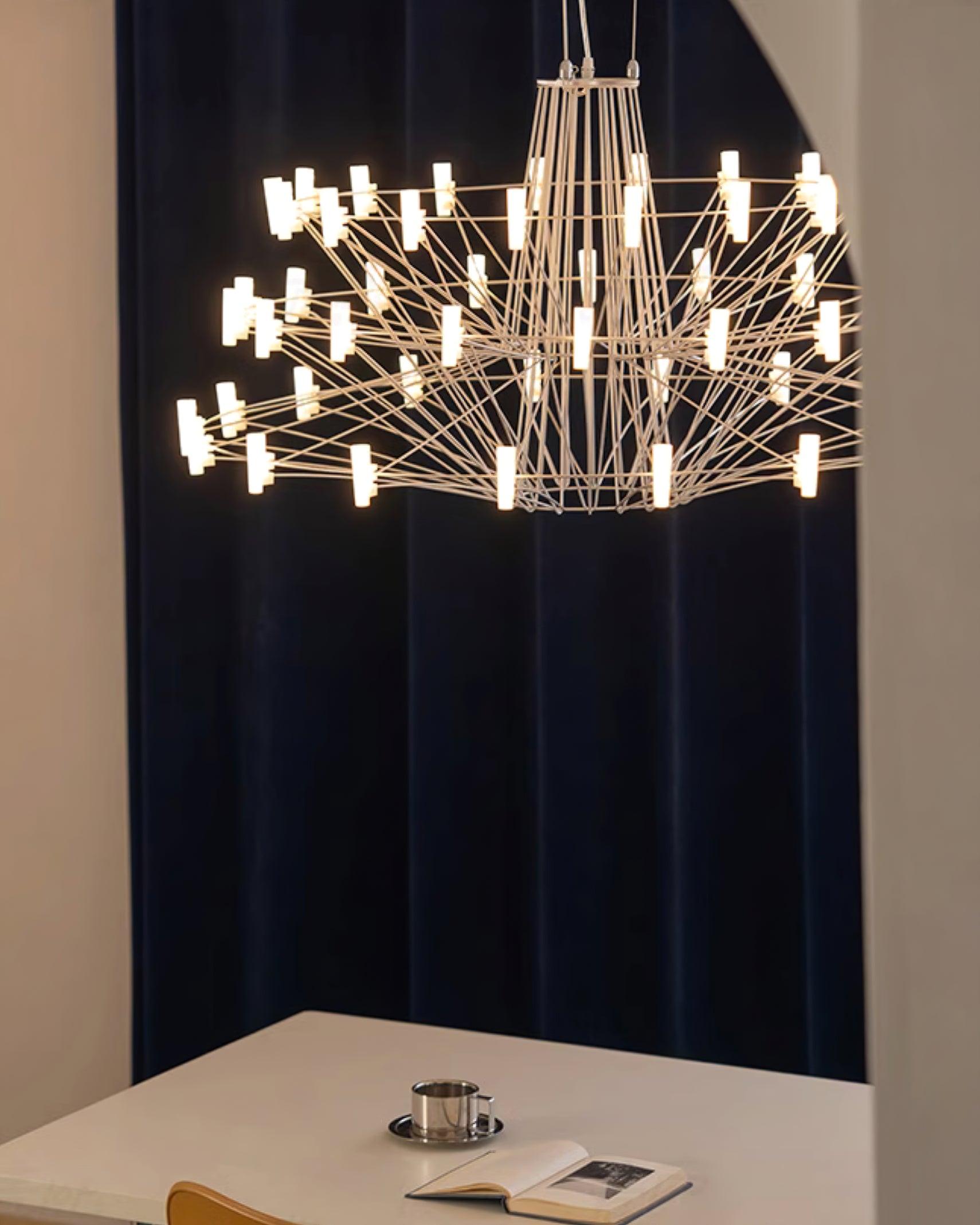 Modern Sky Ballet LED Ring Chandelier Minimalist Stainless Steel and Acrylic Pendant Light Fixture