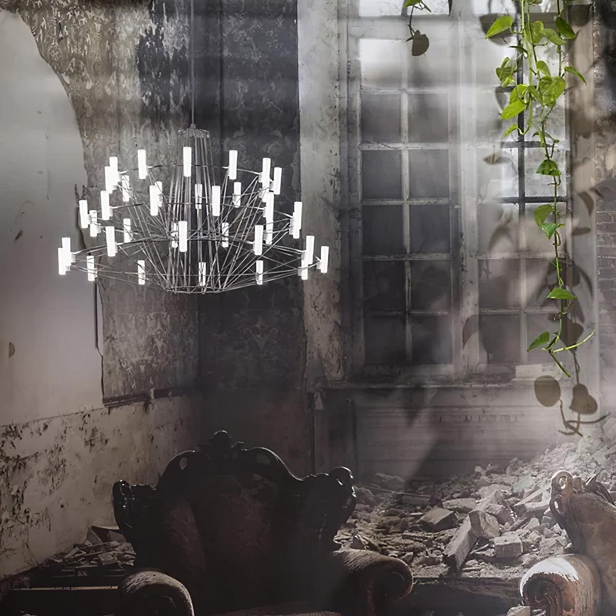 Modern Sky Ballet LED Ring Chandelier Minimalist Stainless Steel and Acrylic Pendant Light Fixture