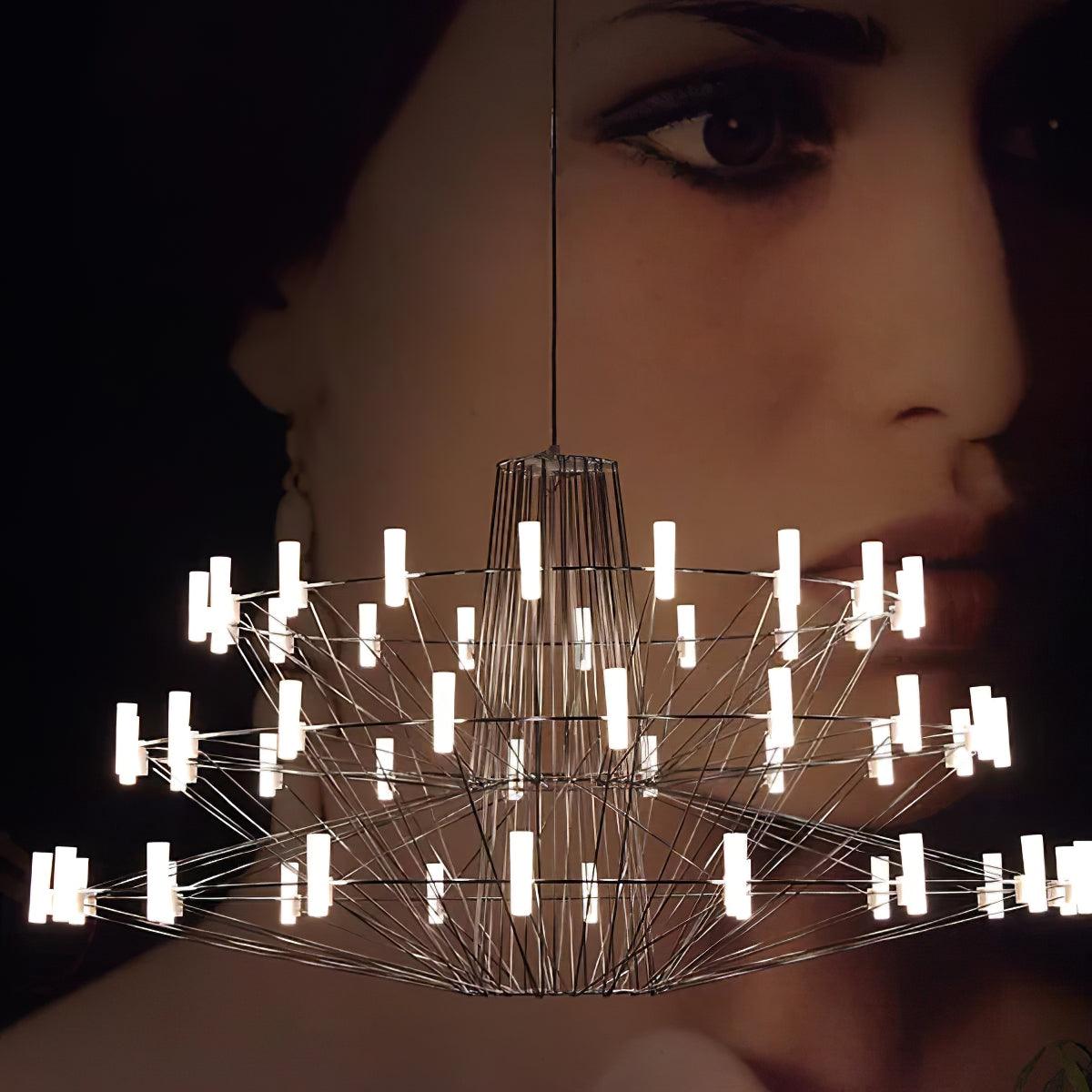 Modern Sky Ballet LED Ring Chandelier Minimalist Stainless Steel and Acrylic Pendant Light Fixture