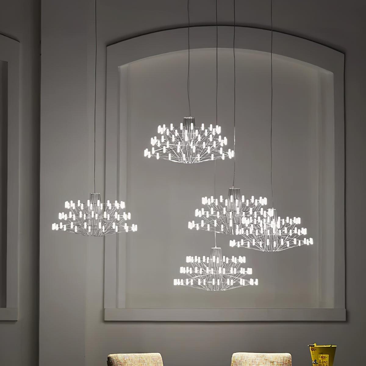 Modern Sky Ballet LED Ring Chandelier Minimalist Stainless Steel and Acrylic Pendant Light Fixture