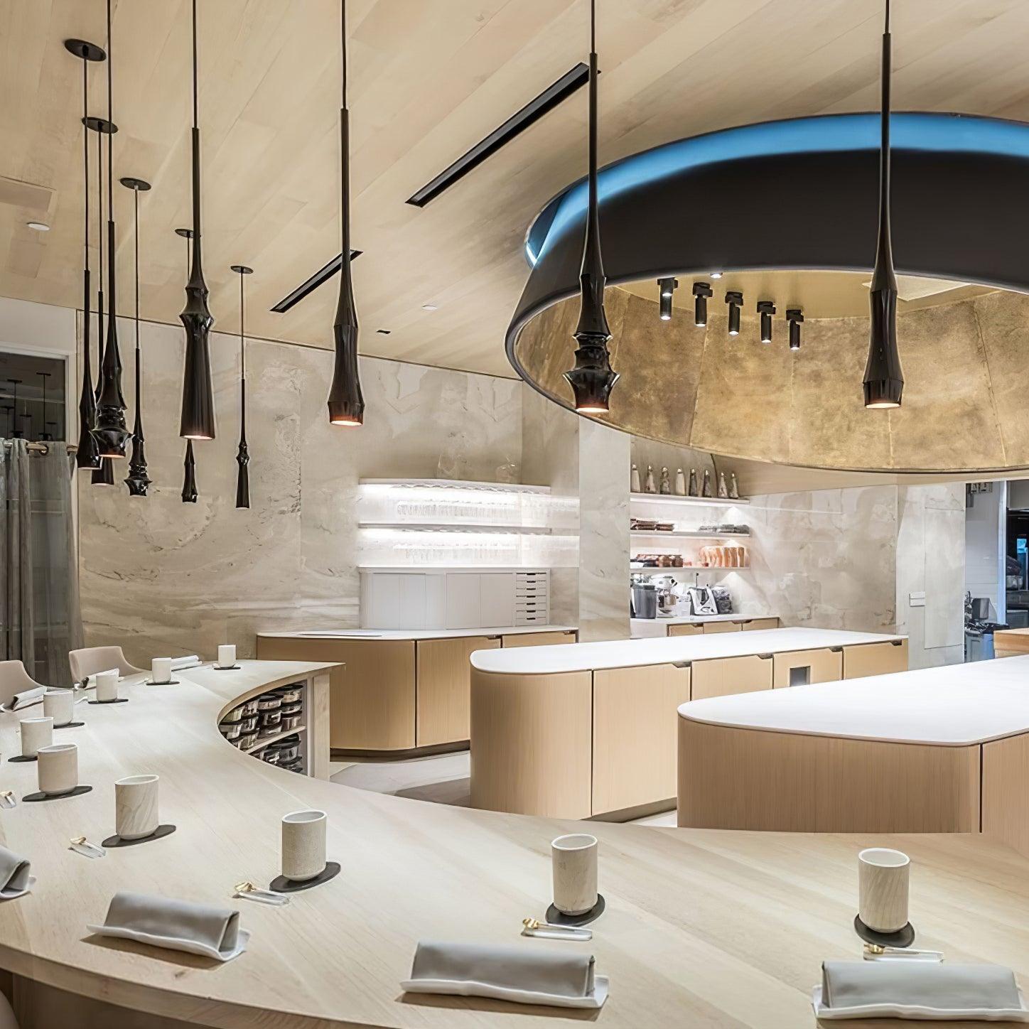 Modern Slim Aluminum Pendant Light with Curved Bamboo Design for Kitchen Island Dining Table