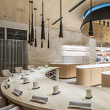 Modern Slim Aluminum Pendant Light with Curved Bamboo Design for Kitchen Island Dining Table