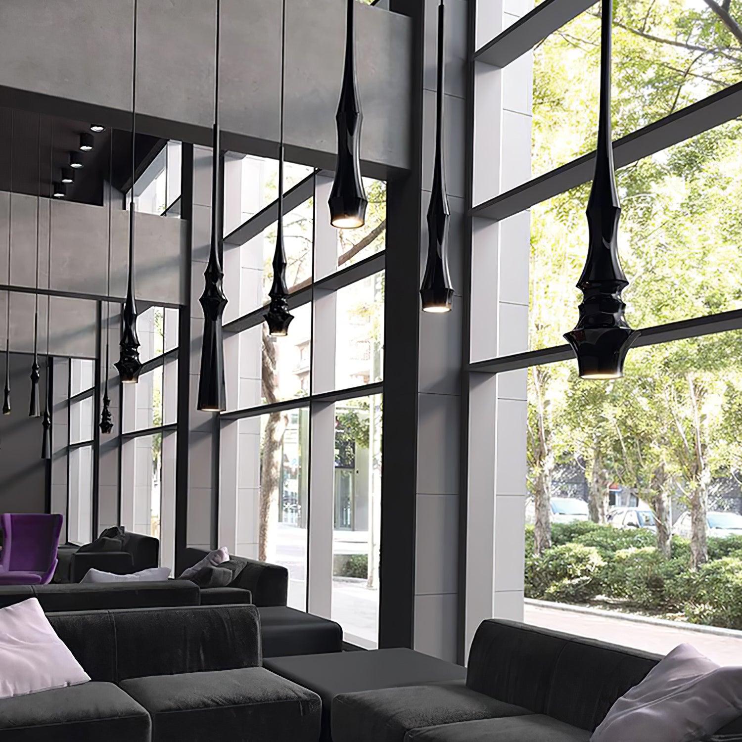 Modern Slim Aluminum Pendant Light with Curved Bamboo Design for Kitchen Island Dining Table