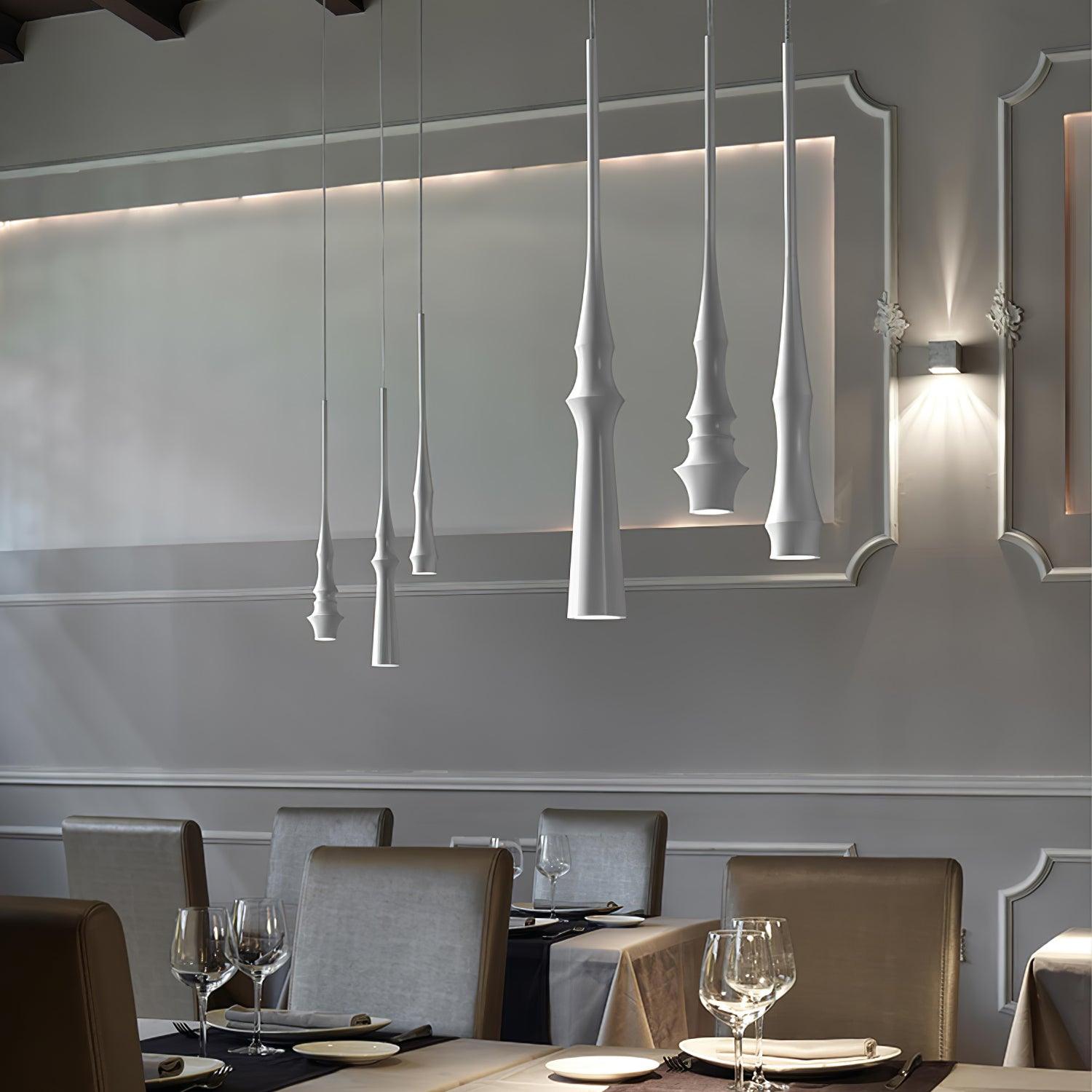 Modern Slim Aluminum Pendant Light with Curved Bamboo Design for Kitchen Island Dining Table