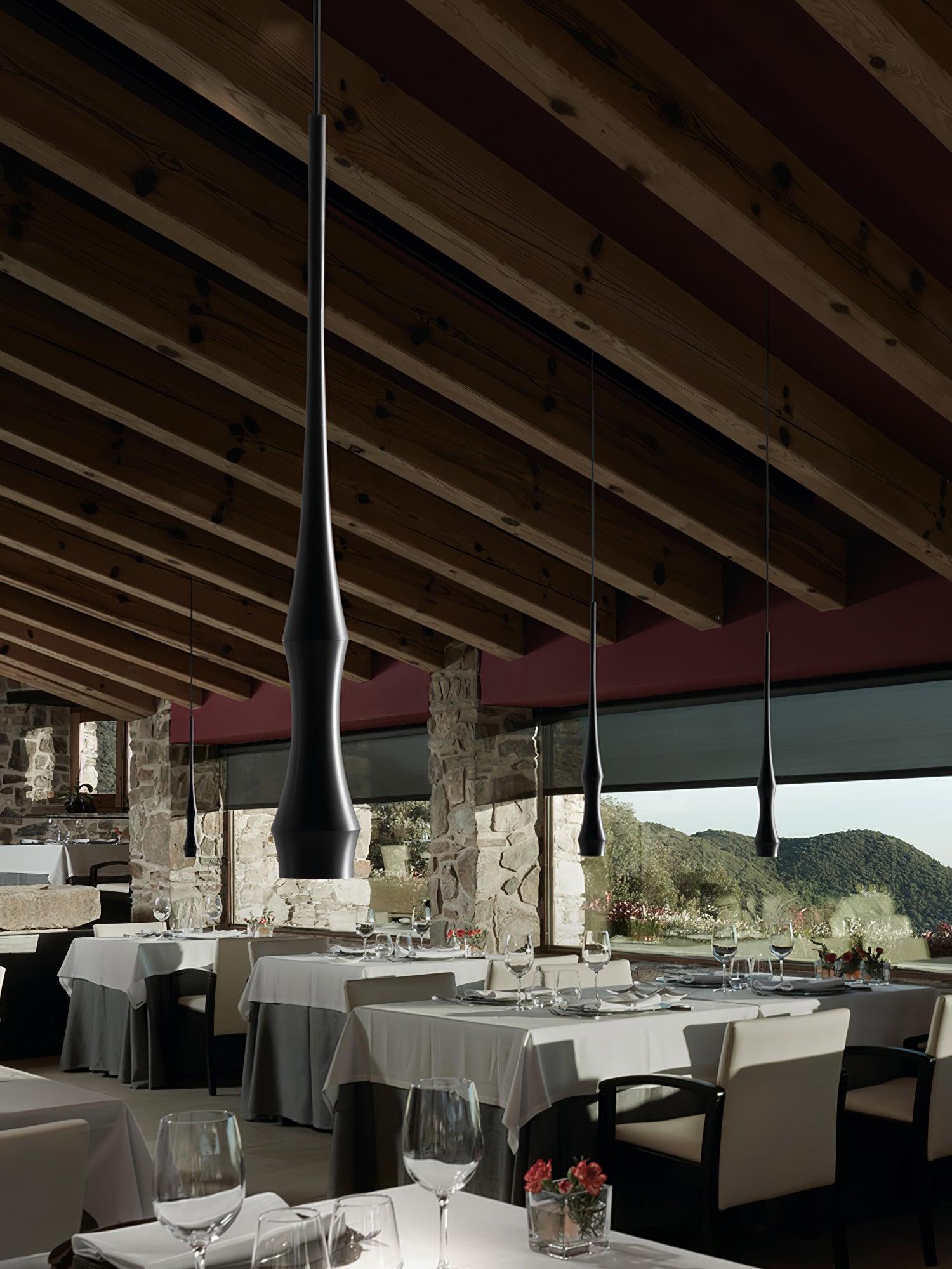 Modern Slim Aluminum Pendant Light with Curved Bamboo Design for Kitchen Island Dining Table