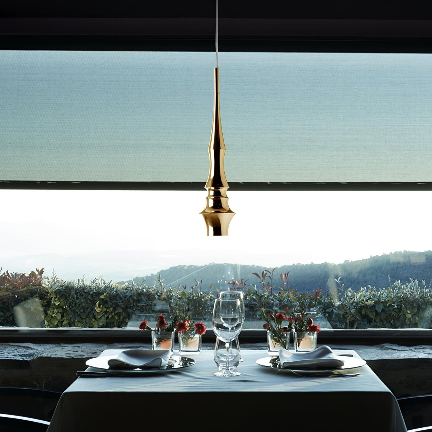 Modern Slim Aluminum Pendant Light with Curved Bamboo Design for Kitchen Island Dining Table