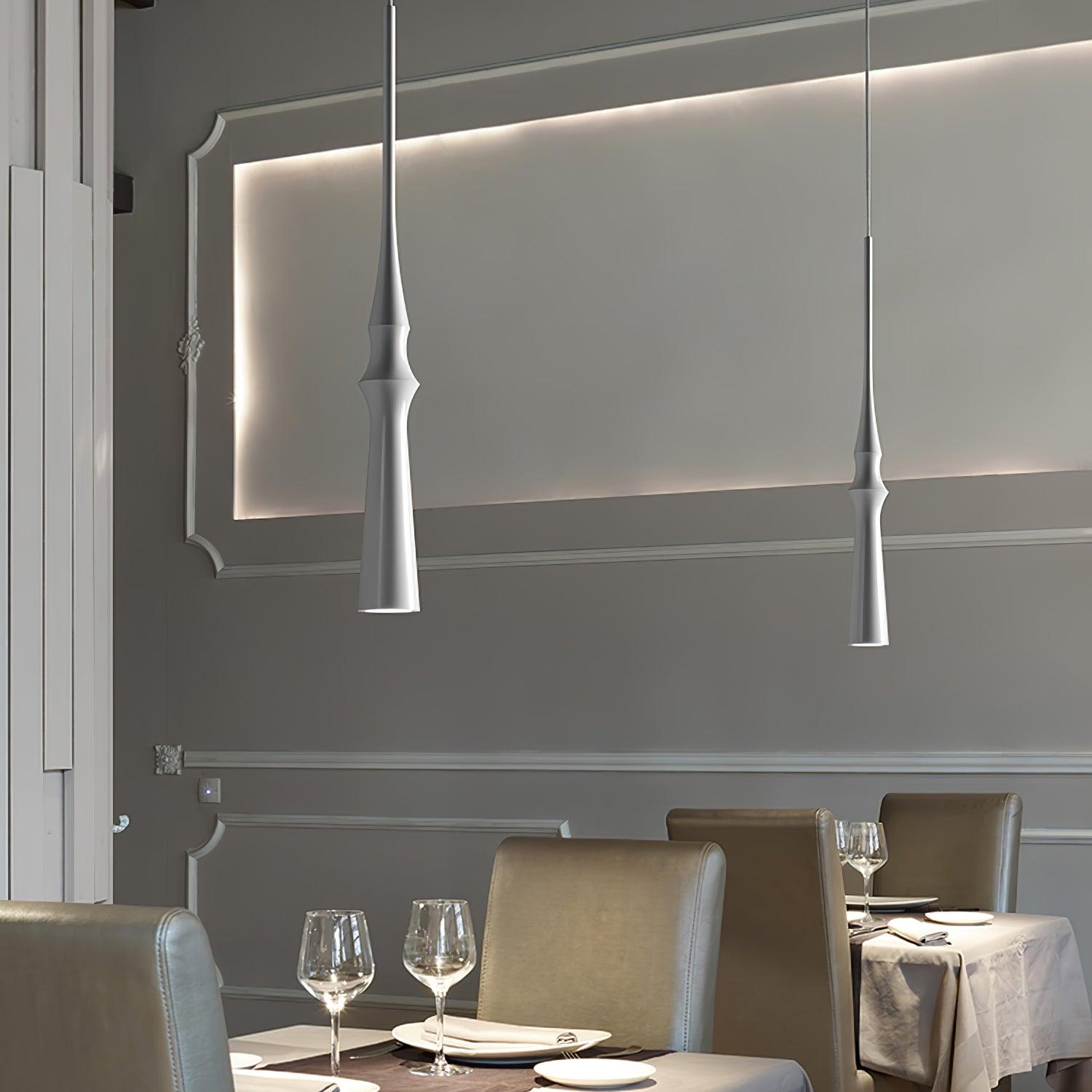Modern Slim Aluminum Pendant Light with Curved Bamboo Design for Kitchen Island Dining Table