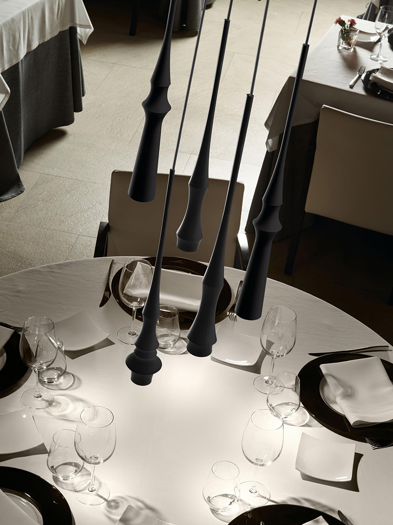 Modern Slim Aluminum Pendant Light with Curved Bamboo Design for Kitchen Island Dining Table