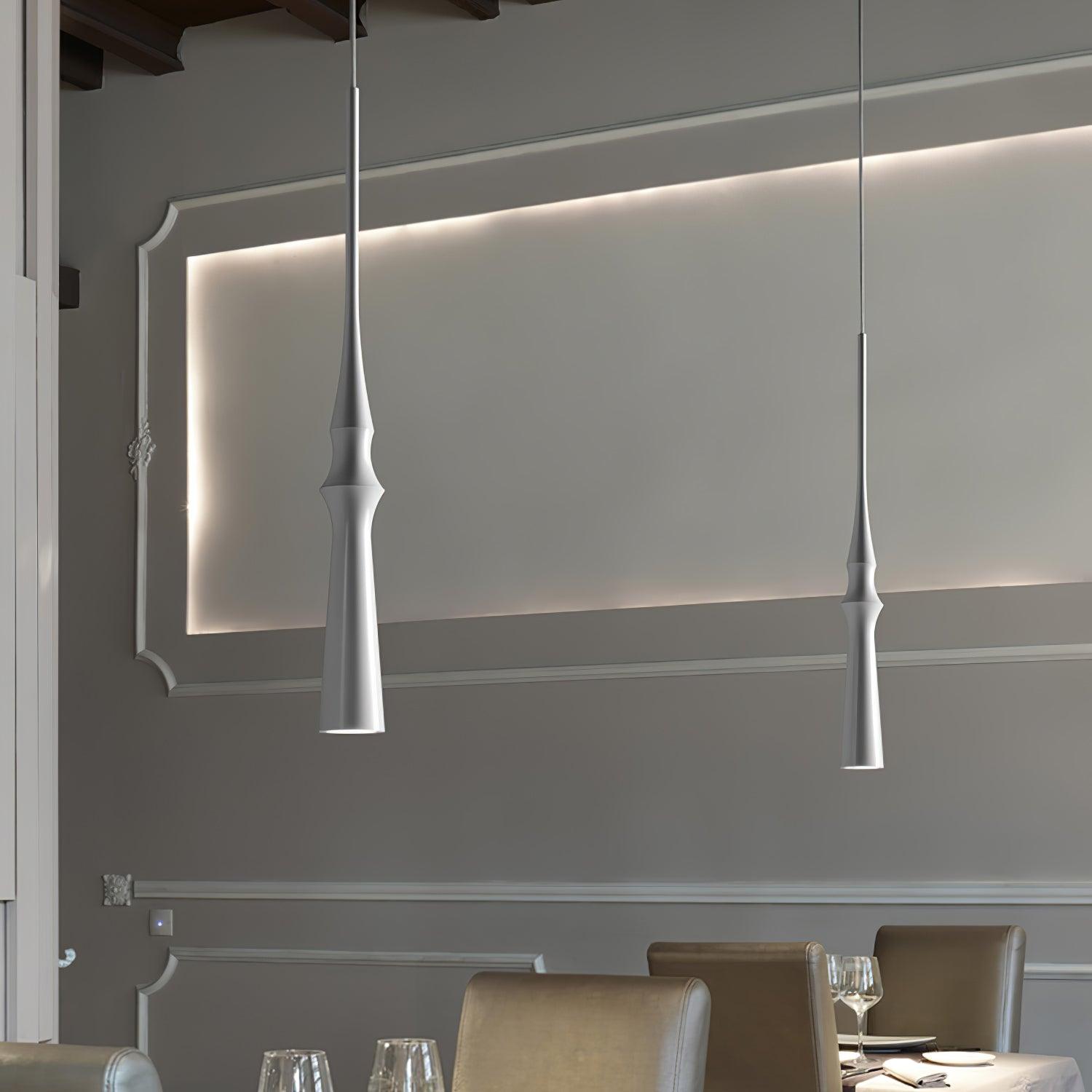 Modern Slim Aluminum Pendant Light with Curved Bamboo Design for Kitchen Island Dining Table