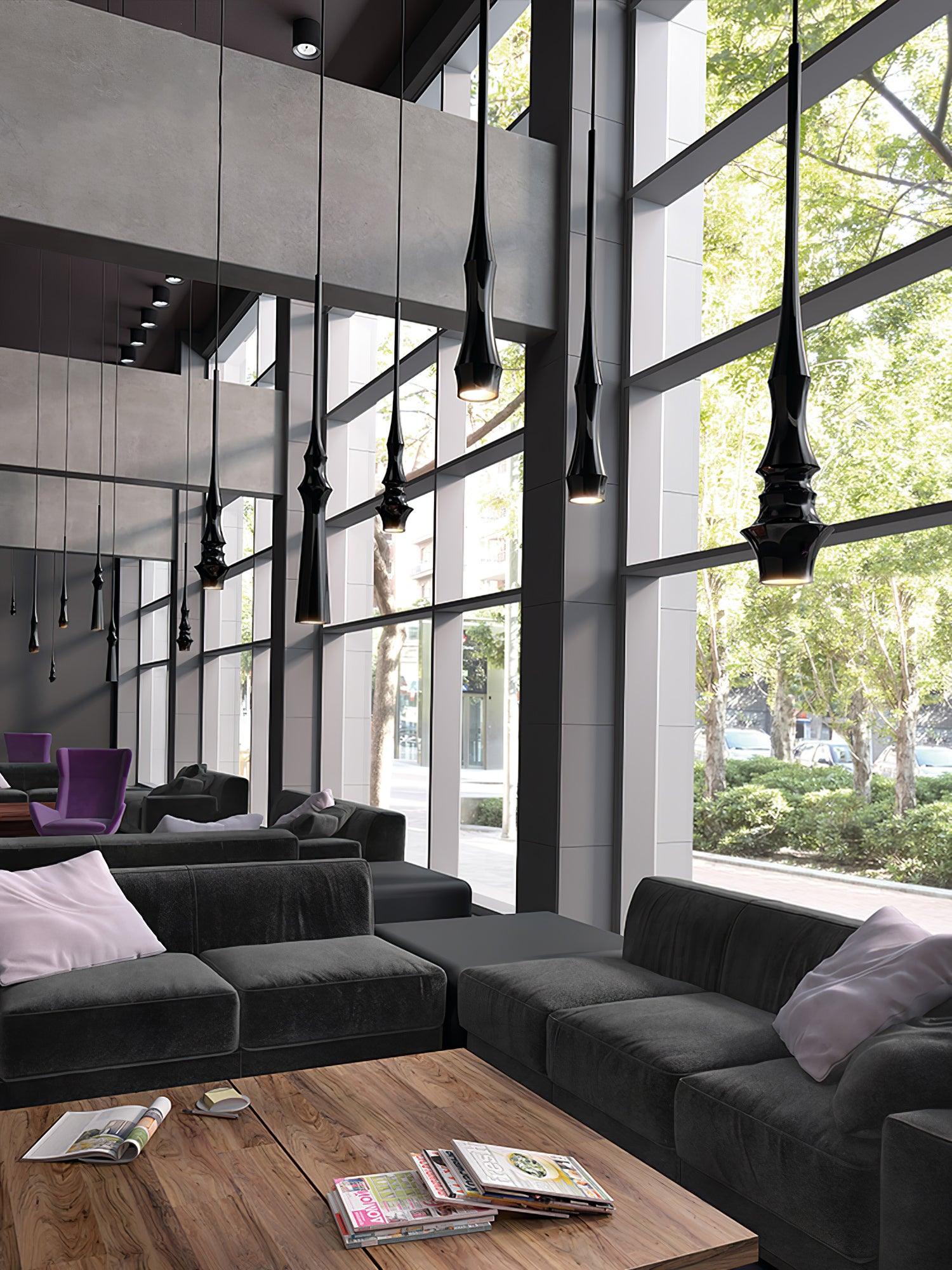 Modern Slim Aluminum Pendant Light with Curved Bamboo Design for Kitchen Island Dining Table