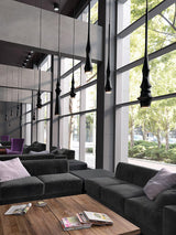 Modern Slim Aluminum Pendant Light with Curved Bamboo Design for Kitchen Island Dining Table