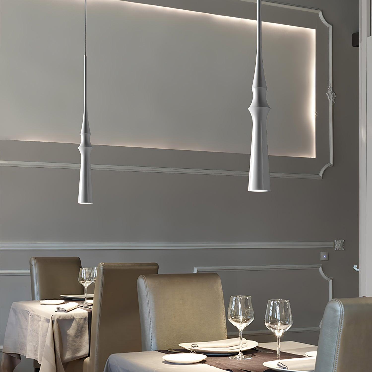 Modern Slim Aluminum Pendant Light with Curved Bamboo Design for Kitchen Island Dining Table
