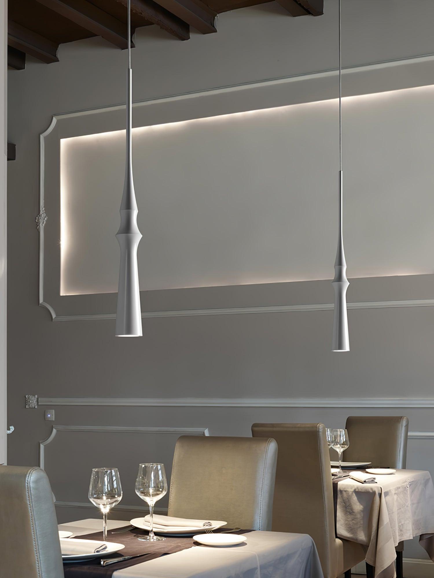Modern Slim Aluminum Pendant Light with Curved Bamboo Design for Kitchen Island Dining Table