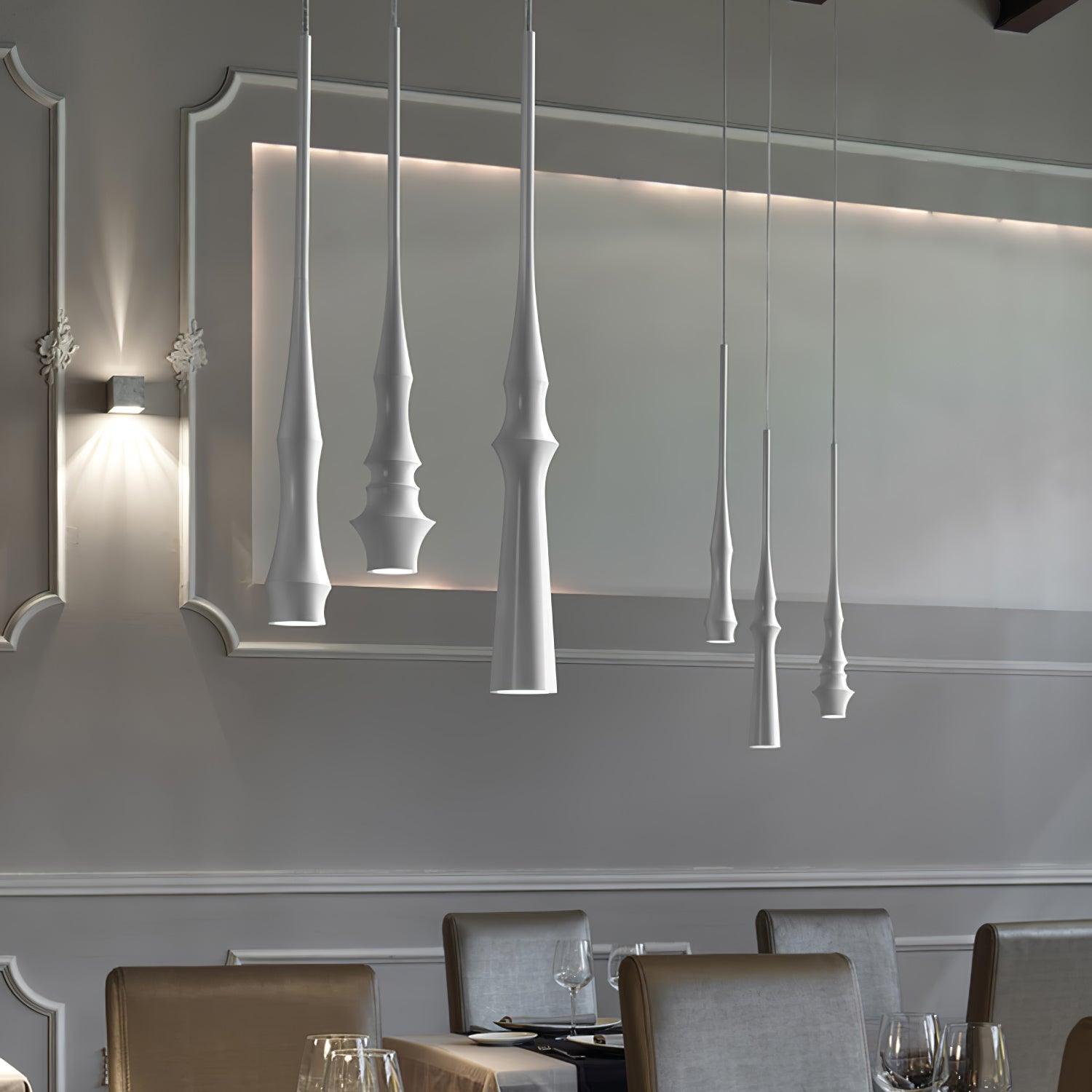 Modern Slim Aluminum Pendant Light with Curved Bamboo Design for Kitchen Island Dining Table