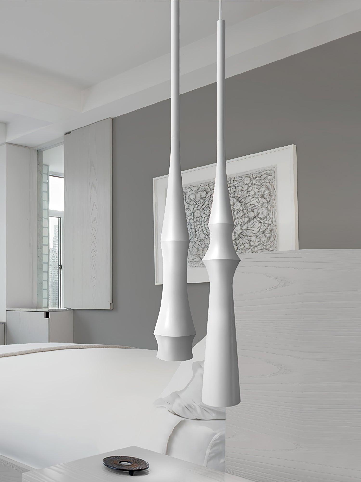 Modern Slim Aluminum Pendant Light with Curved Bamboo Design for Kitchen Island Dining Table